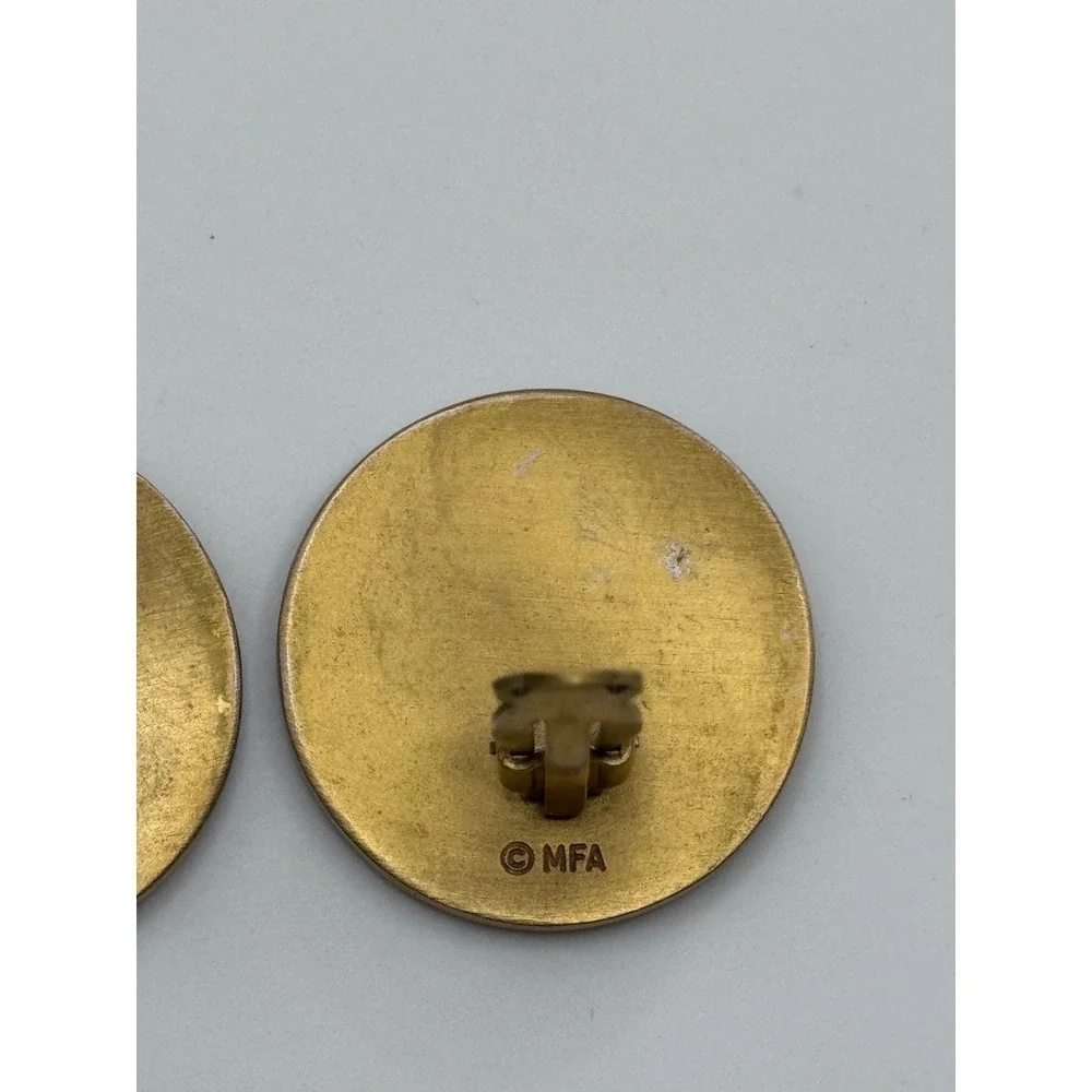 Vintage Museum of Fine Arts MFA Clip On Earrings Black Enamel Gold Tone
